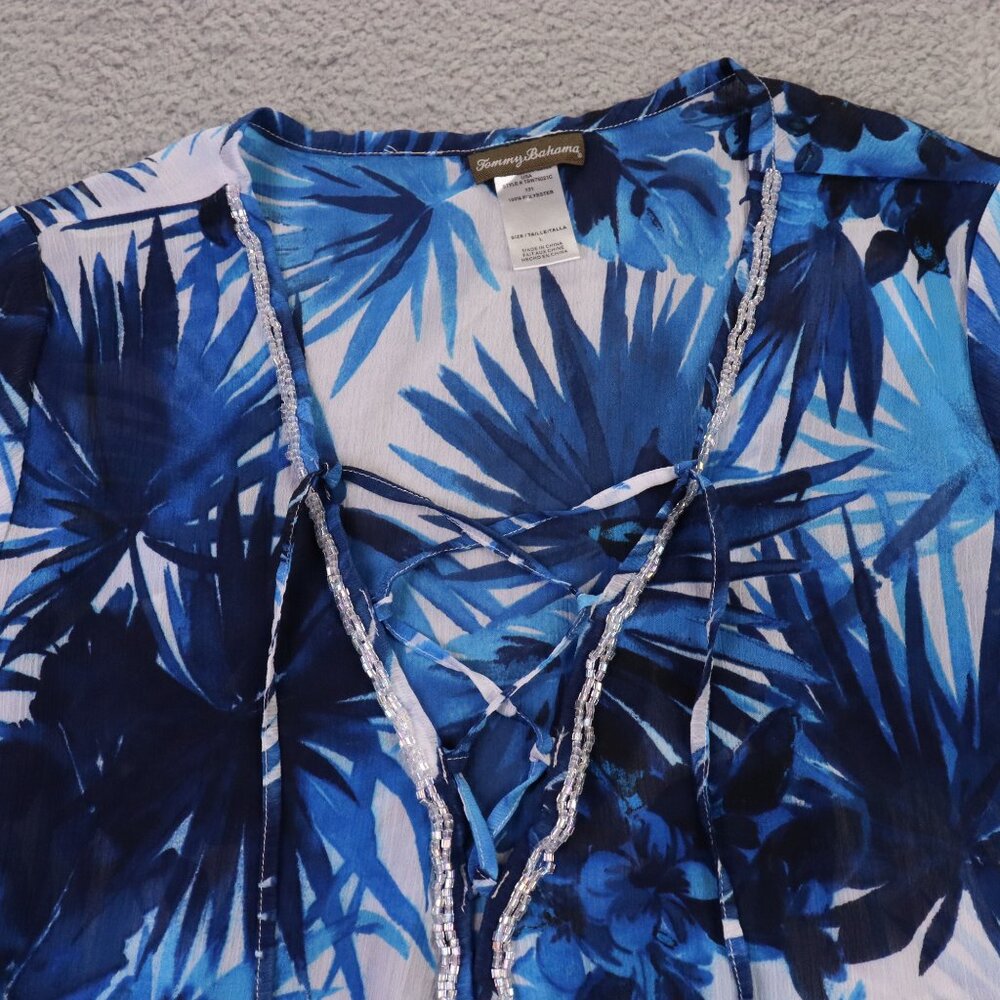 Tommy Bahama Swim Coverup Top Womens Large Blue Lace Up Tunic Beach Tropical - Picture 7 of 9